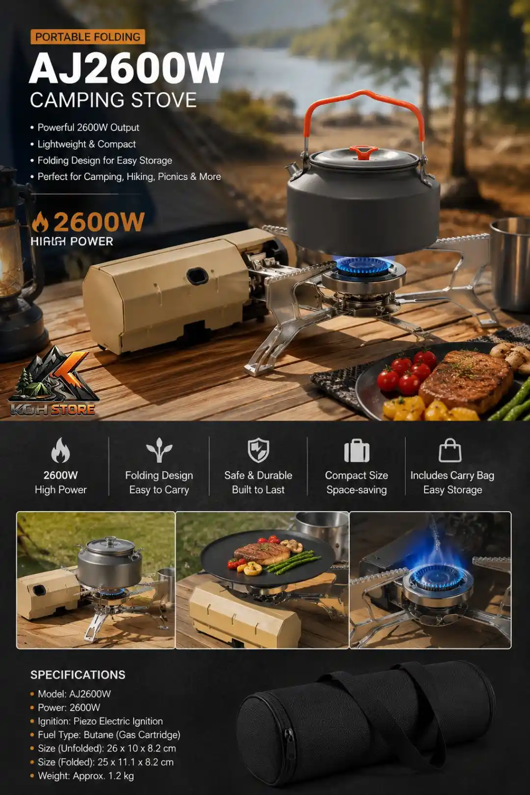اجاق گاز تاشو سفری و کمپینگ مدل Aj2600W